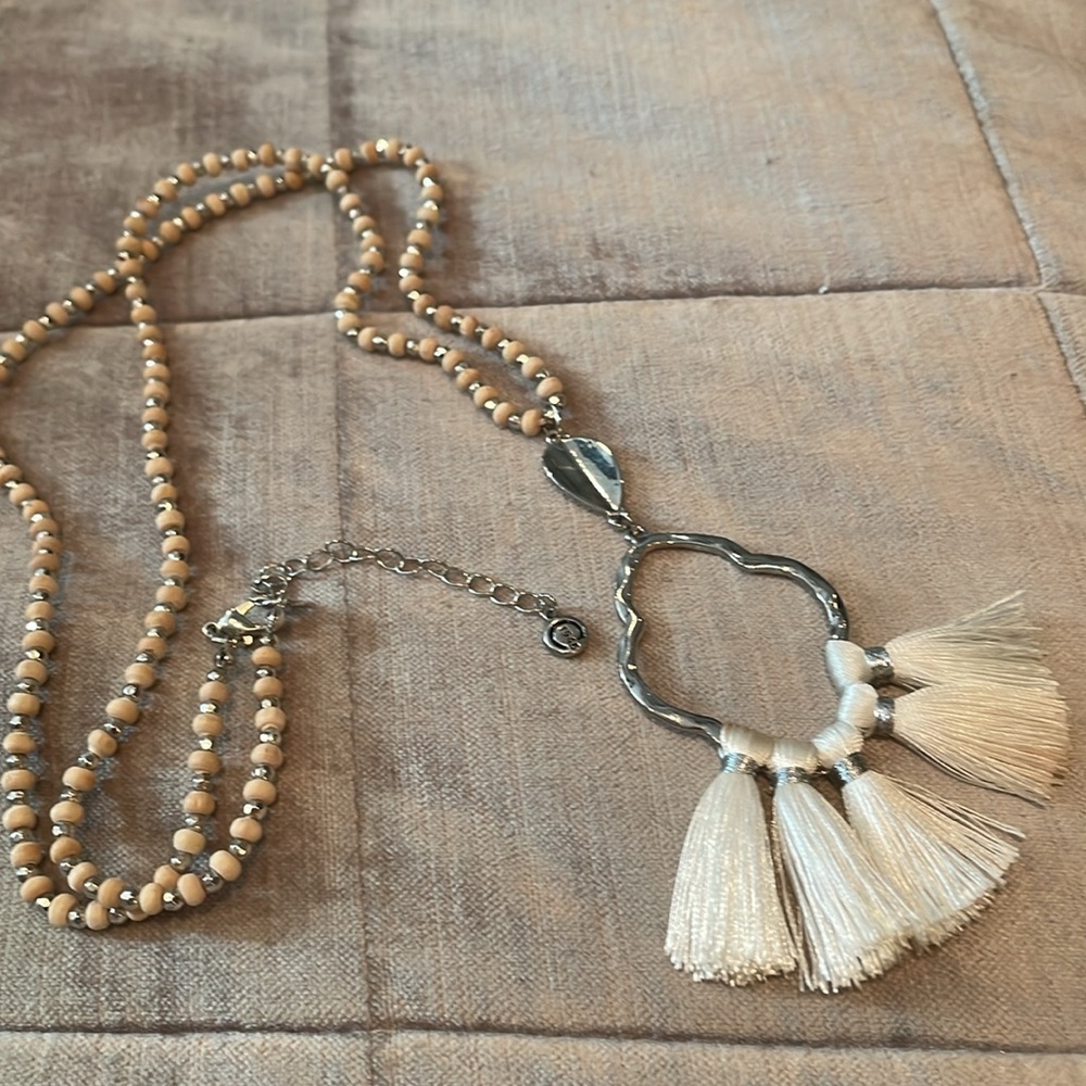 Fringe Boho Necklace Beige & Silver by 1946